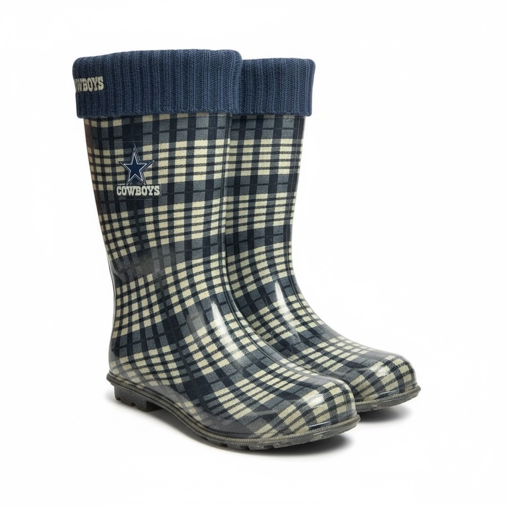 Dallas Cowboys Plaid Rain Boots Size Medium (Women's 7/8) - Picture 1 of 11
